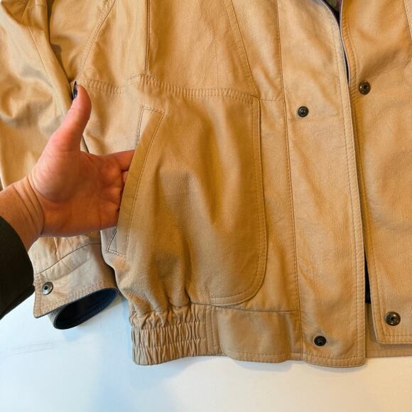 Vintage d.FINE Las Vegas Leather Bomber Jacket Men’s 42 Tan Blue Trim 90s Lined - Picture 7 of 11